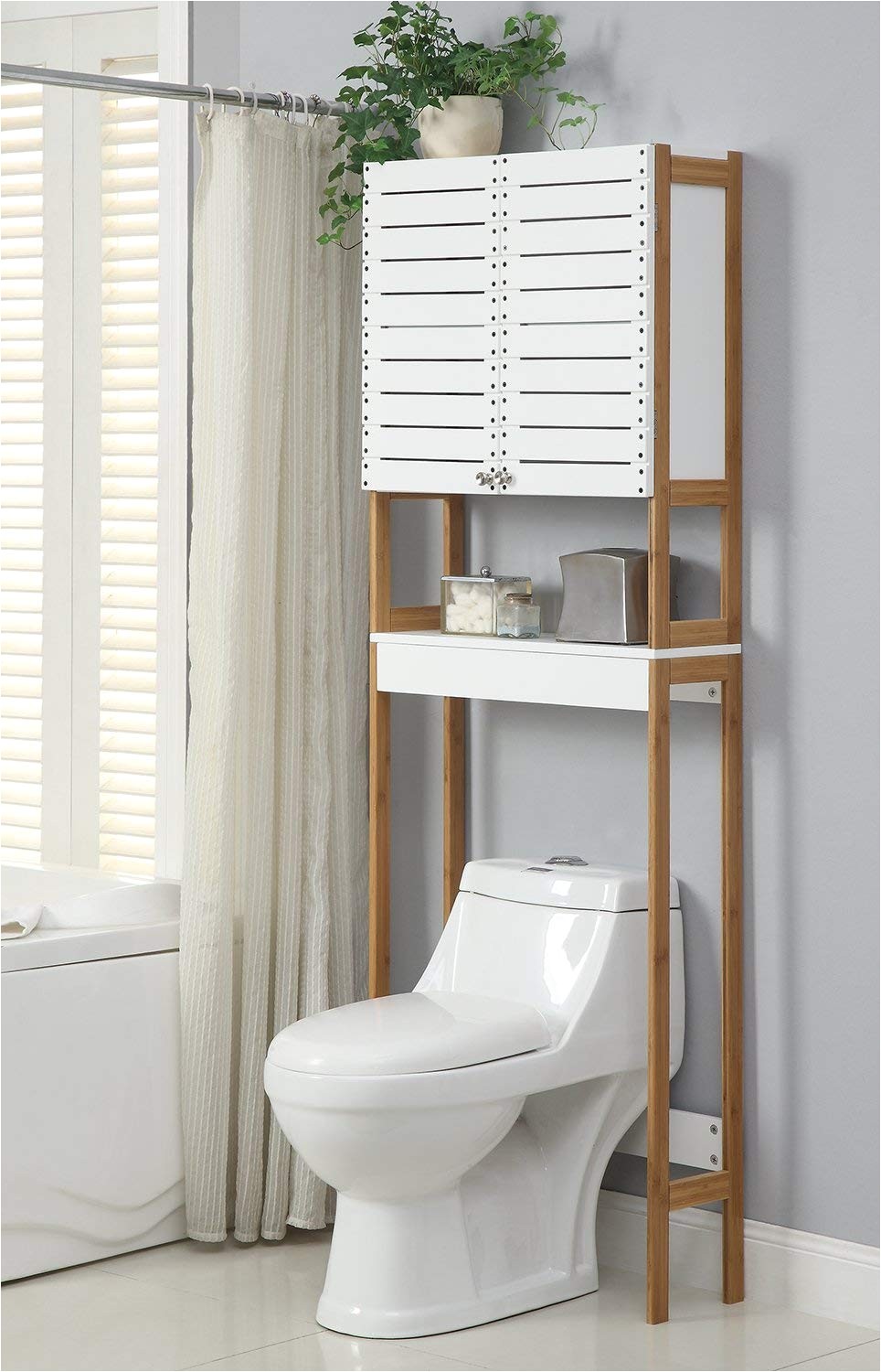 amazon com organize it all natural bamboo over the toilet bathroom storage space saver cabinet with mounts home kitchen