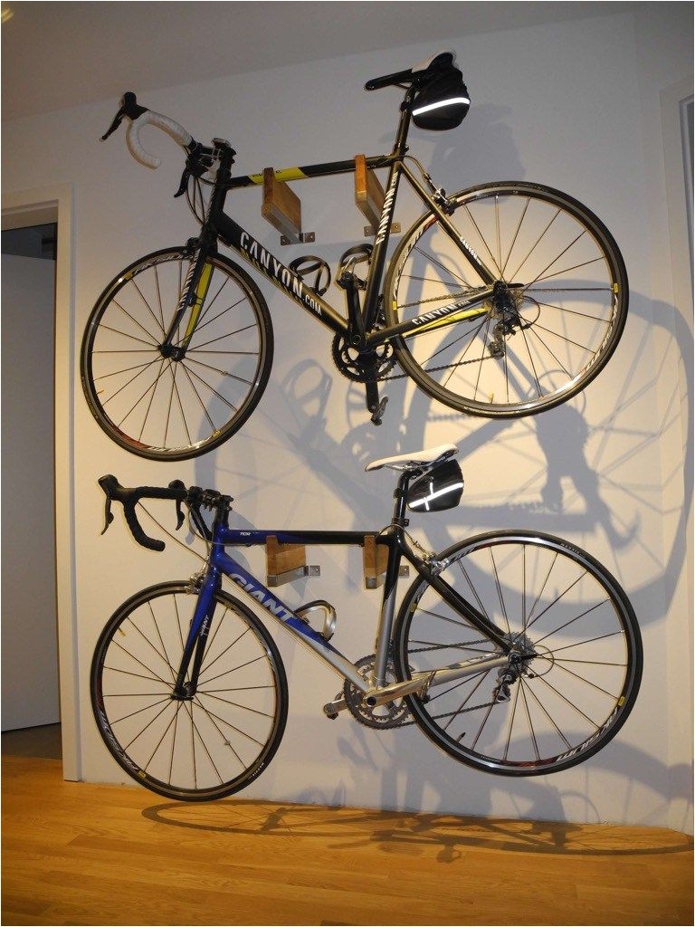 bicycle rack in gorgeous wood and steel combo