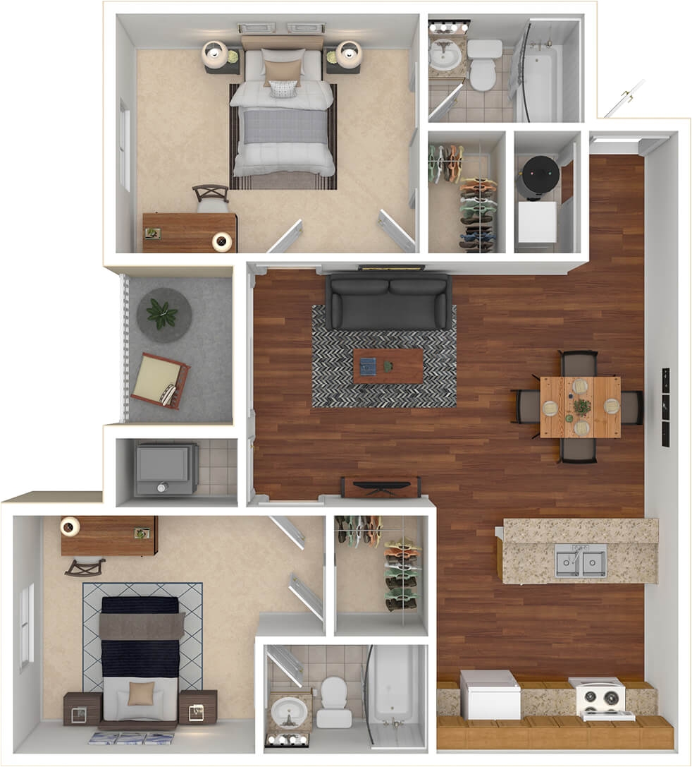 west run s 2 bedroom 2 bathroom 2x2 floorplan featuring 865 square foot open