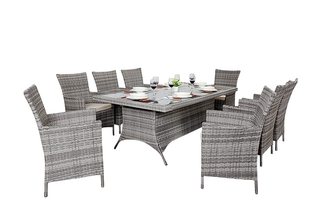 http www bonsoni com bonsoni rectangle dining set 6 piece colour black includes a rectangular glass top table six chairs and a parasol rattan gar