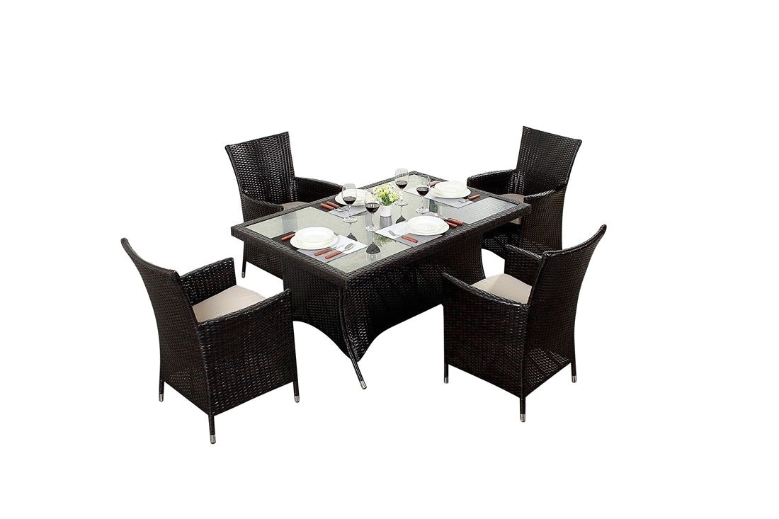 http www bonsoni com bonsoni rectangle dining set 6 piece colour black includes a rectangular glass top table six chairs and a parasol rattan gar