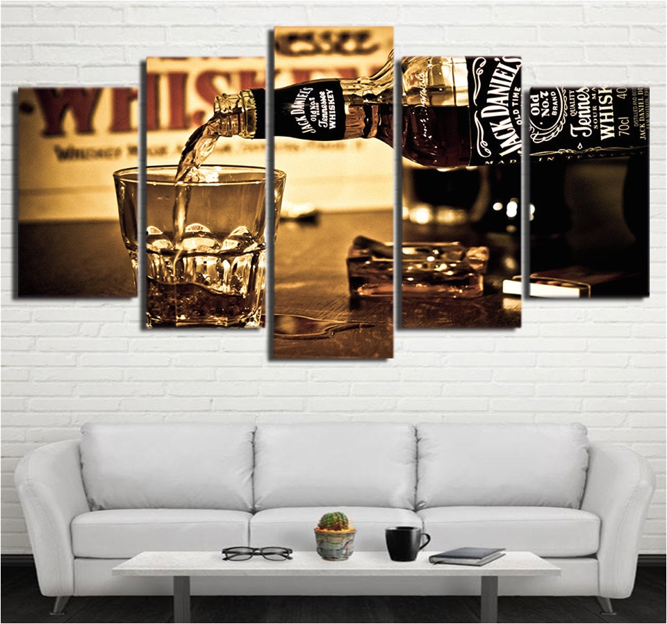 Giant Decorative Jacks Hd Printed 5 Pieces Wall Art Canvas Painting Jack Daniels Drink Wall
