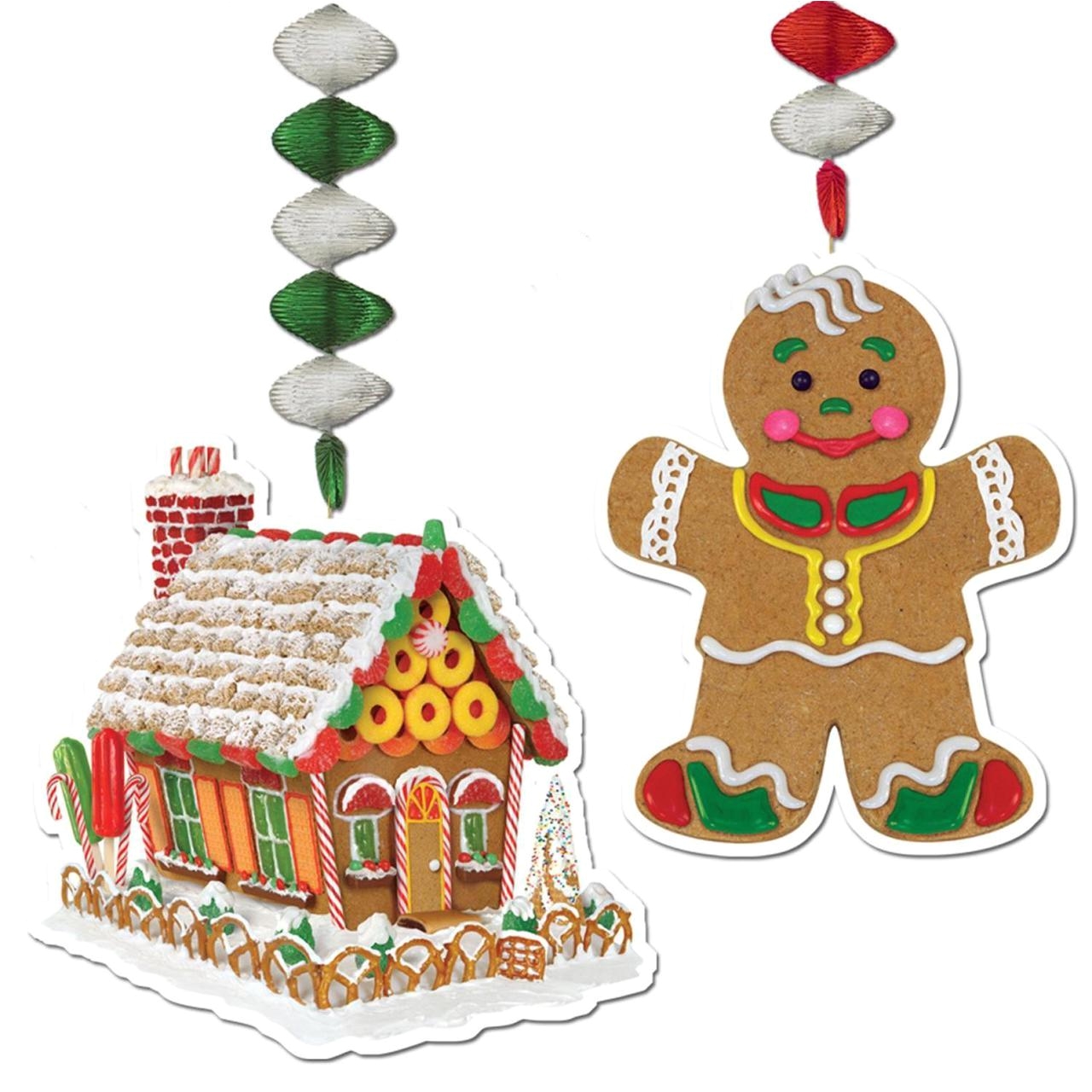 Gingerbread theme Outdoor Decorations Pack Of 24 Gingerbread House Man Christmas Dangler Hanging Party