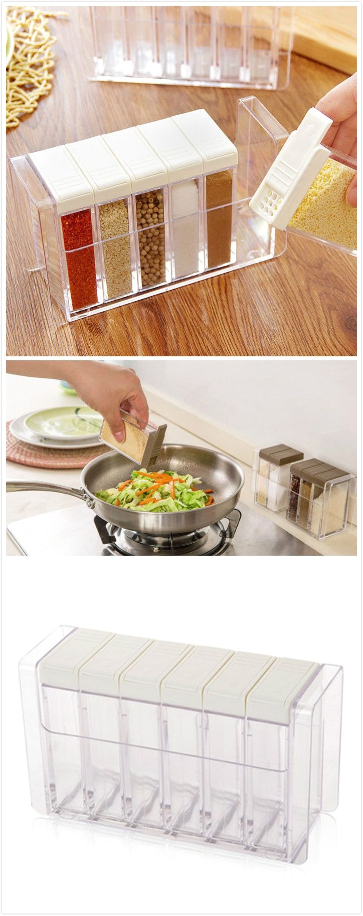 6 sections plastic seasoning box is a perfect kitchen condiment storage helper
