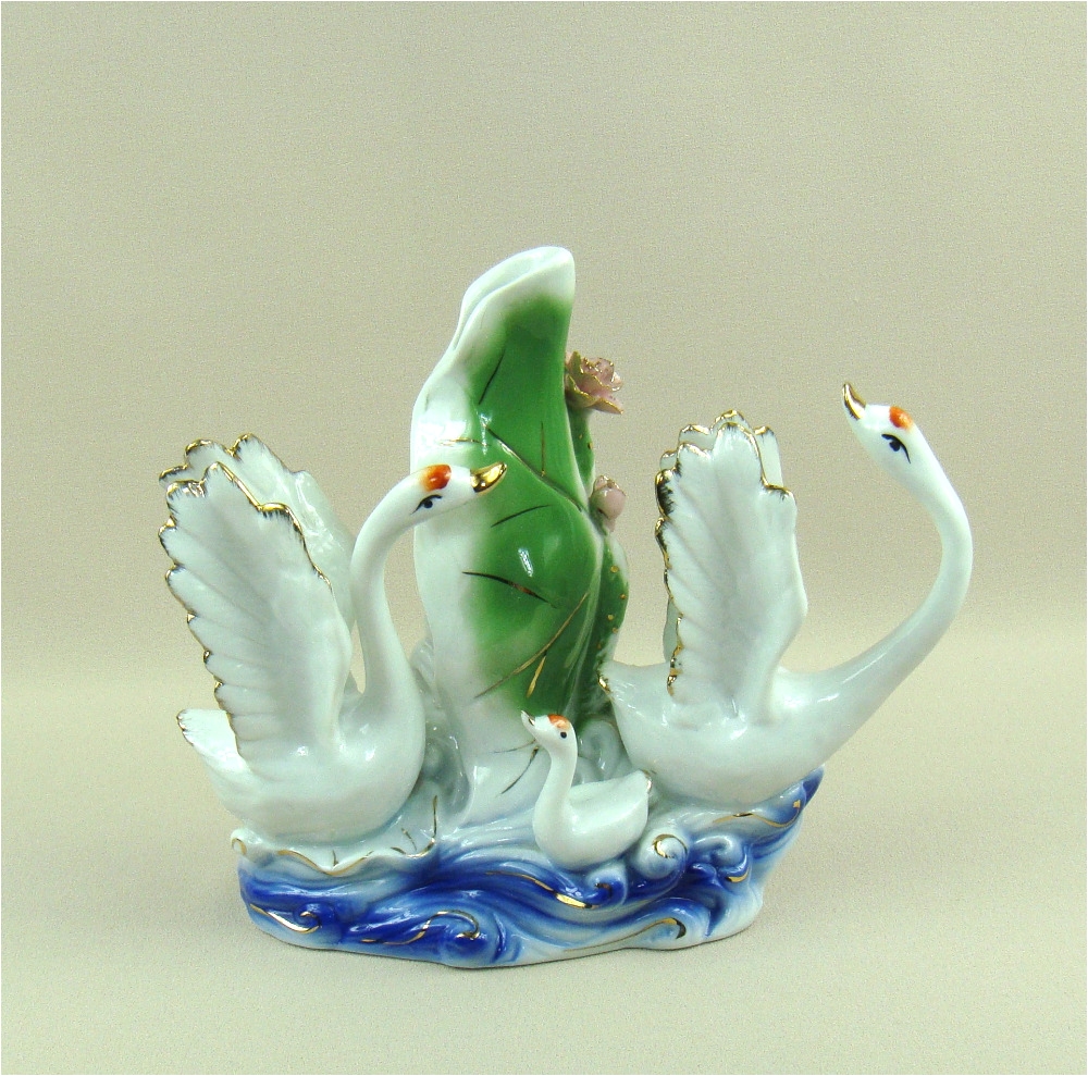 porcelain swan family sculpture traditional chinese design ceramics lotus model decoration gift and craft ornament accessories in figurines miniatures