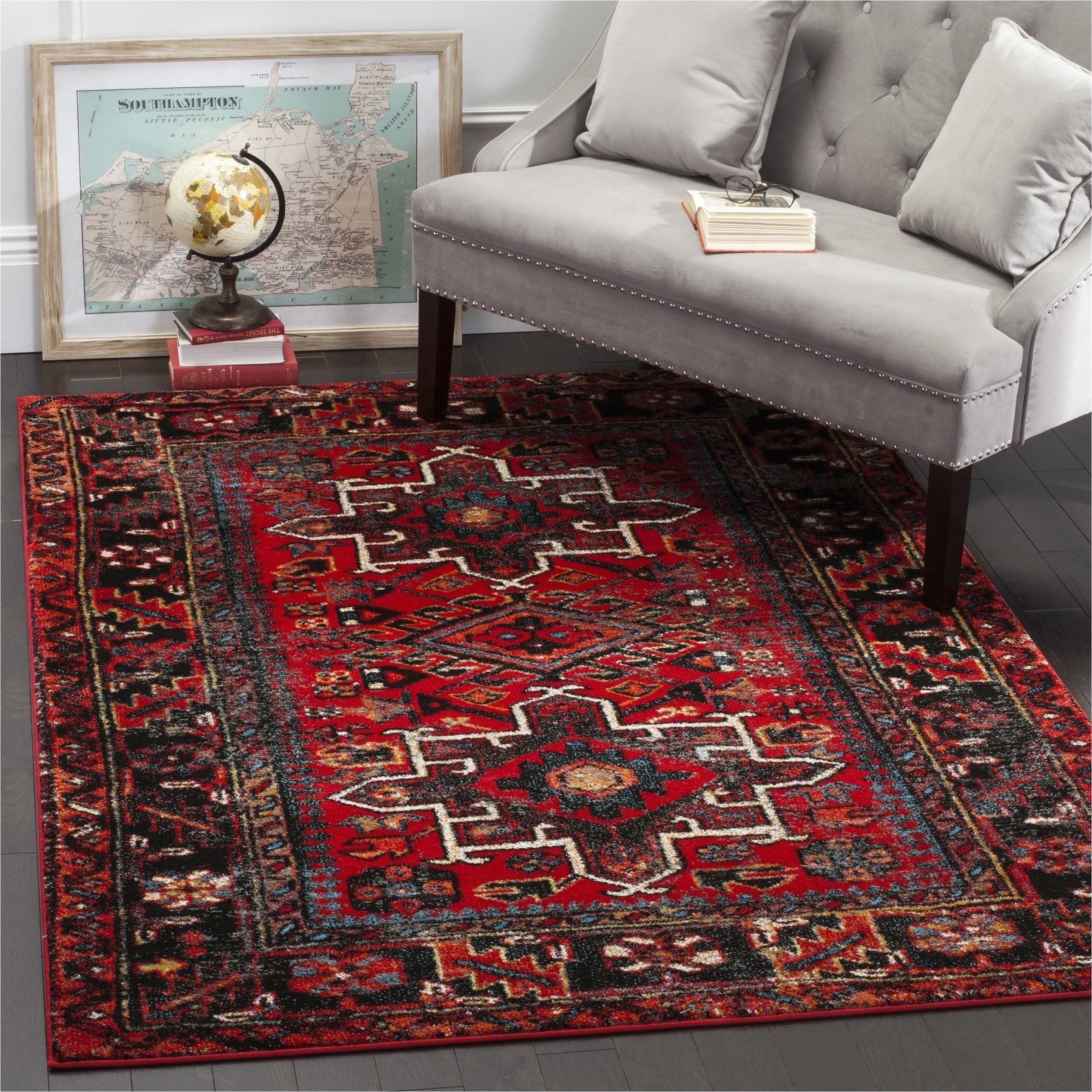safavieh vintage hamadan vintage oriental red multi area rug 5 3 square vth211a 5sq grey