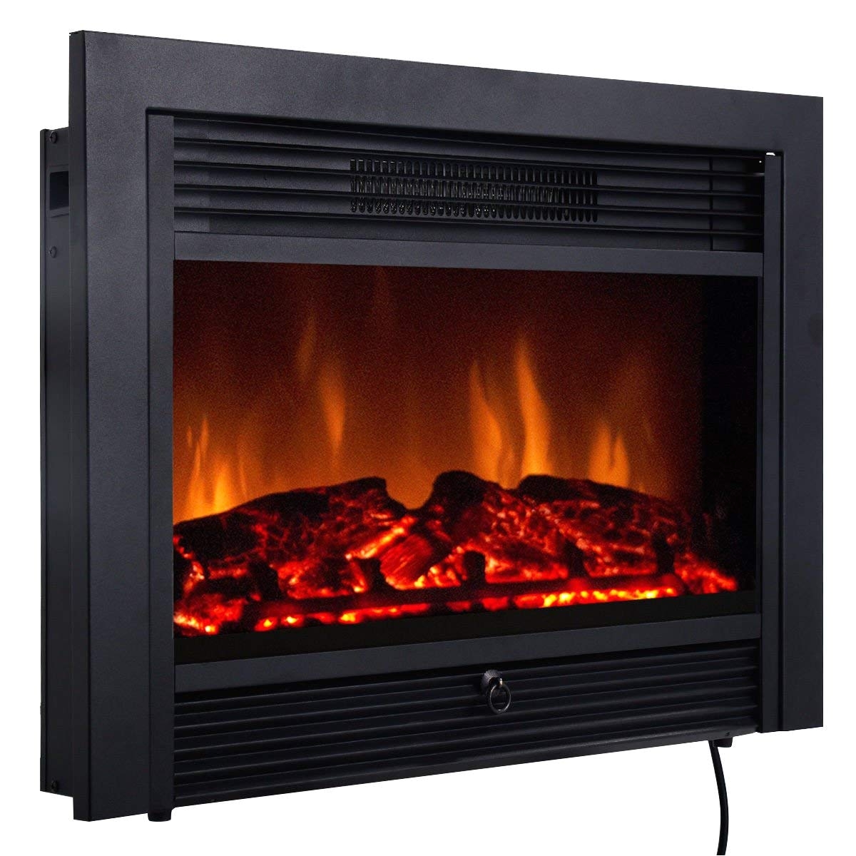 amazon com giantex 28 5 electric fireplace insert with heater glass view log flame with remote control home home kitchen