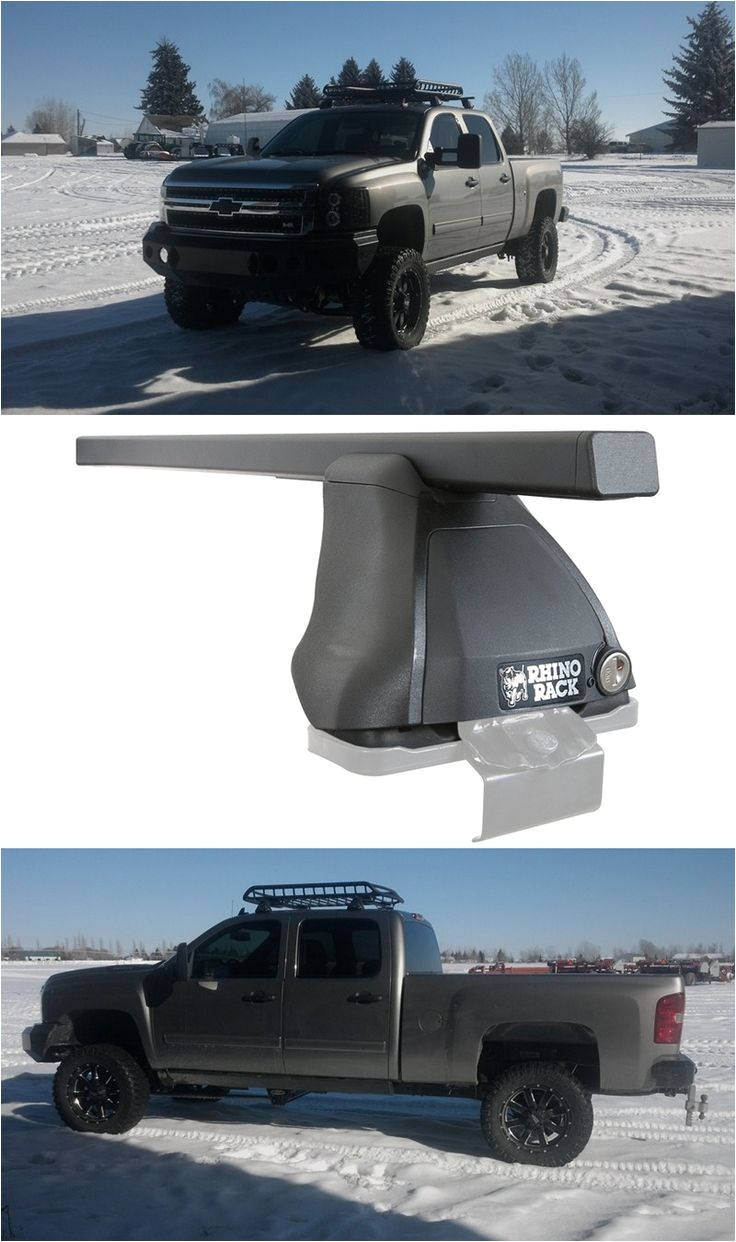 black lightweight aluminum crossbars paired with rhino rack 2500 series legs to make a roof rack for the chevy silverado pair this roof rack with cargo