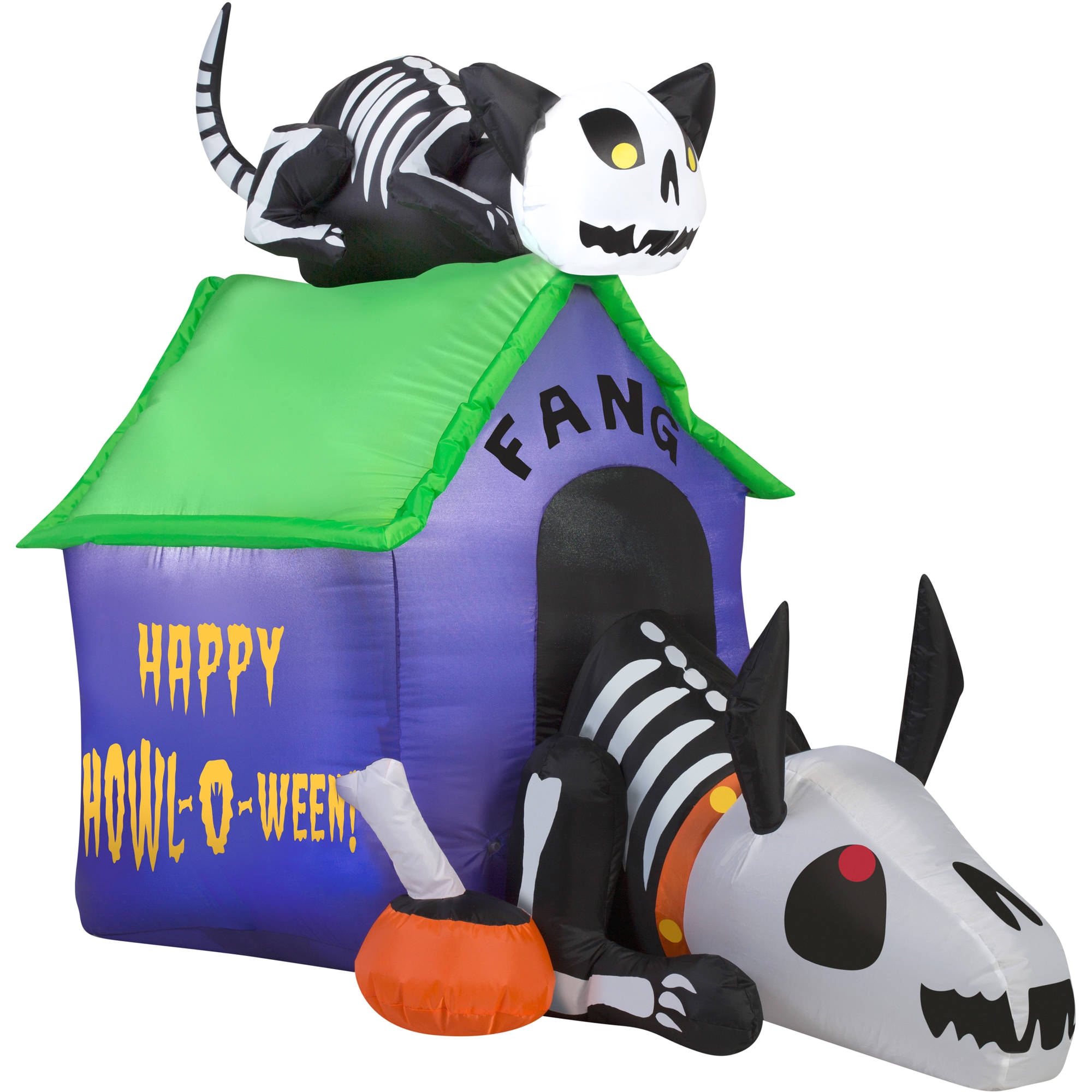gemmy airblown inflatable 3 5 x 4 5 skeleton dog and cat halloween decoration walmart com