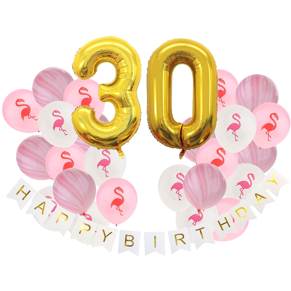 zljq 30th birthday decoration party supplies foil balloons number 3 0 old year happy birthday black pink gold balloon banner in ballons accessories from