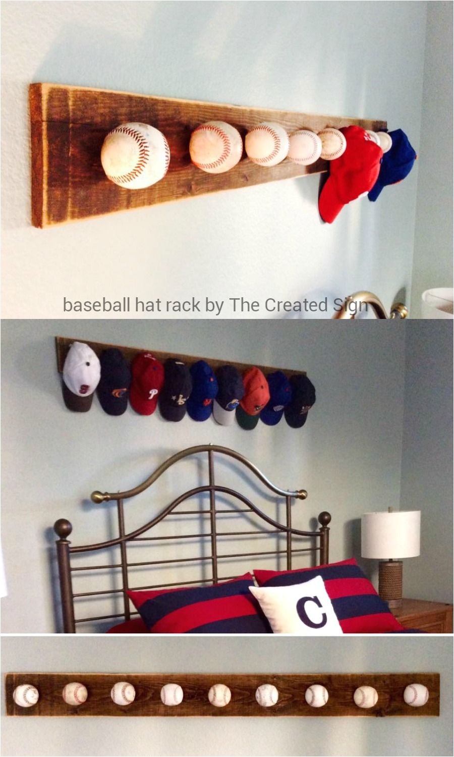 baseball hat rack using game balls by the created sign featured on remodelaholic
