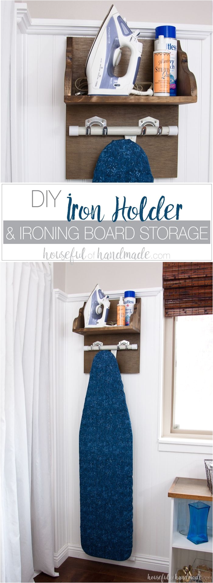 create the perfect place to store your iron and supplies this easy diy iron holder with ironing board storage is a quick build that will keep your laundry