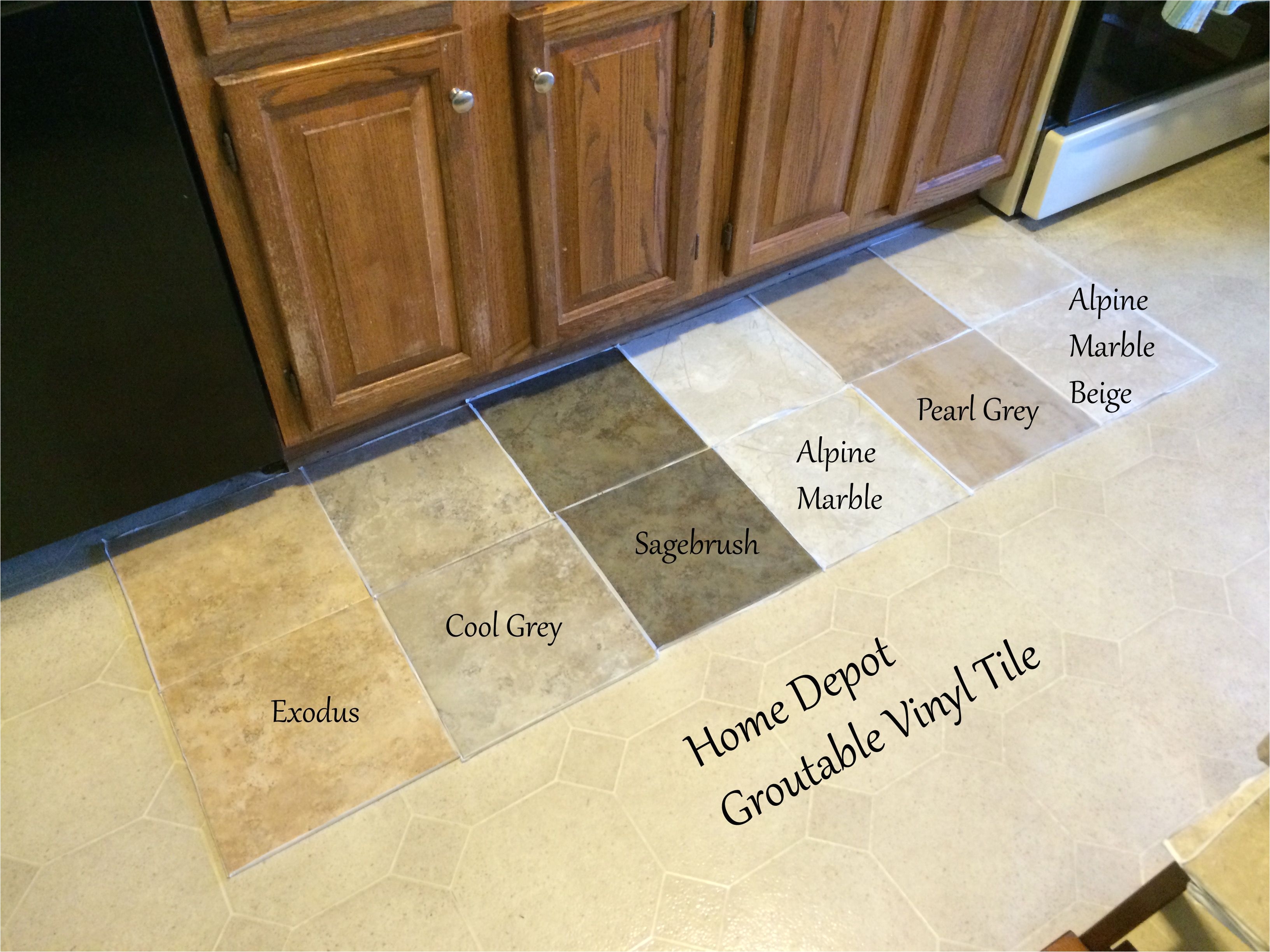 looking for kitchen flooring ideas found groutable vinyl tile at home depot they