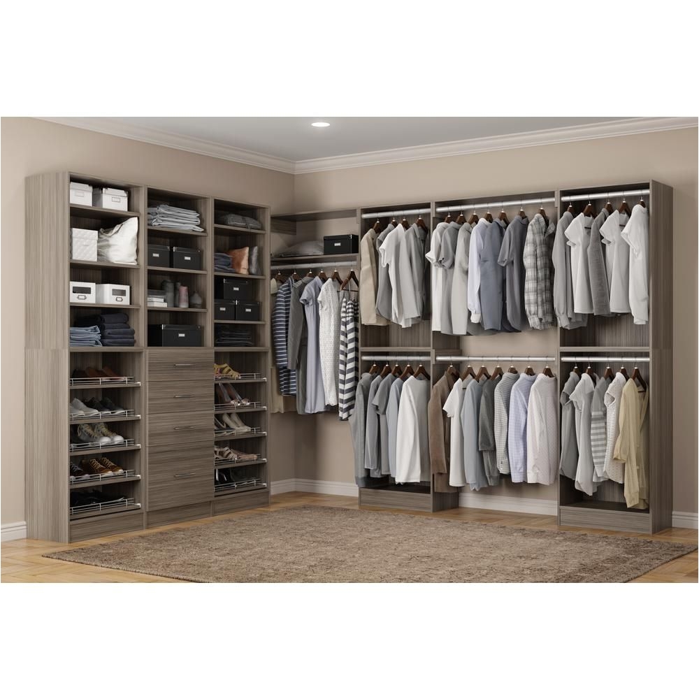 home decorators collection calabria walk in 15 in d x 243 in w x 84 in h platinum wood closet system en000111 cpl the home depot