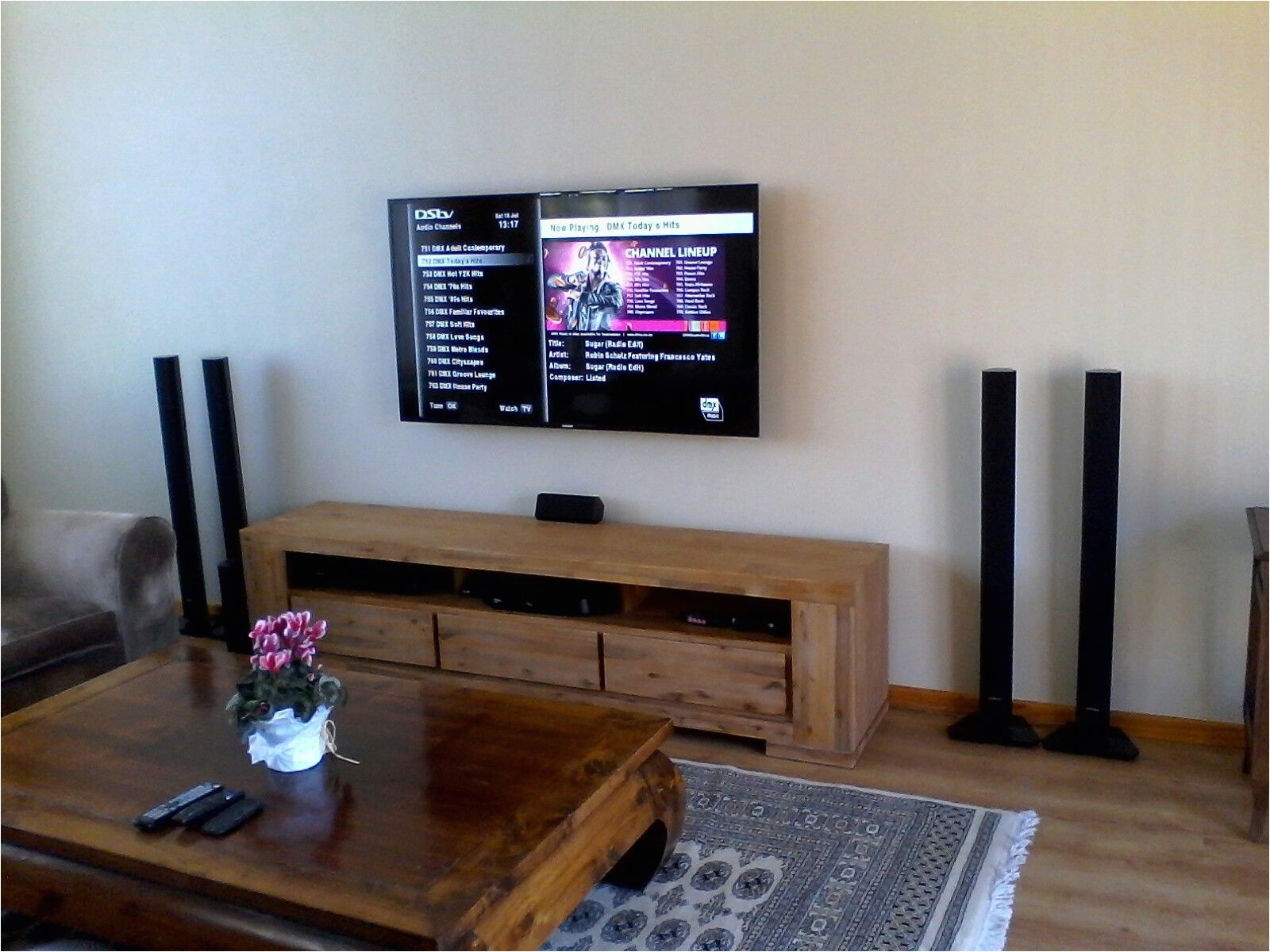 tv wall mounted dstv explora decoder installed home theatre system installed