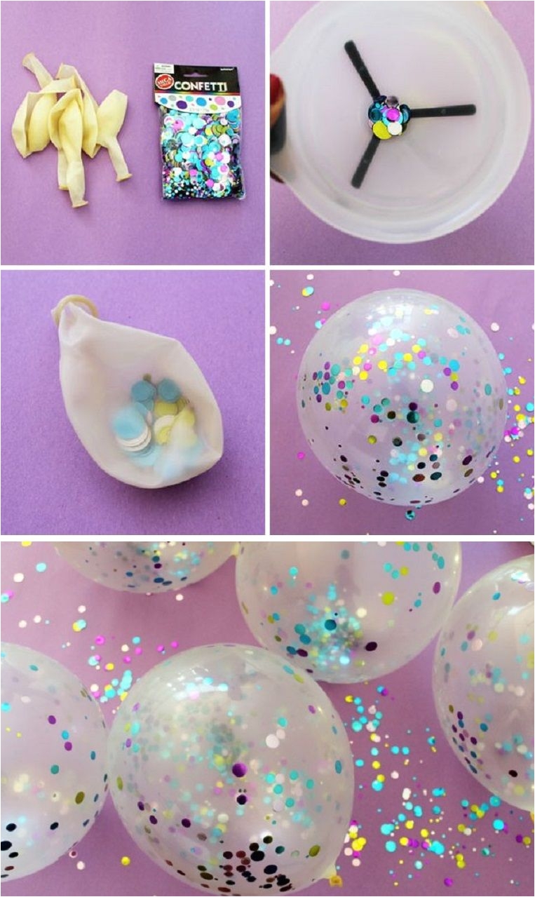 bring some sparkle to any party by adding confetti to your clear balloons thanks to gleam it up for this great idea