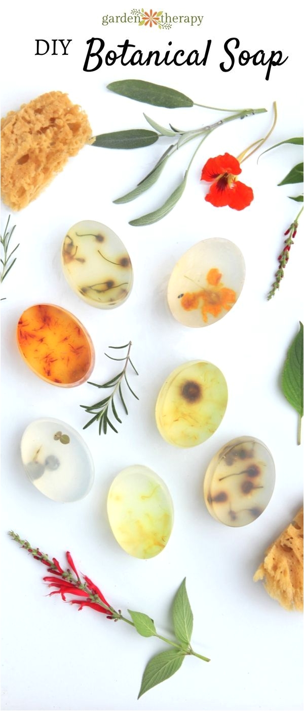 these botanical soap bars are decorated with flowers herbs and leaves found in the garden see the step by step instructions for how to make them at home