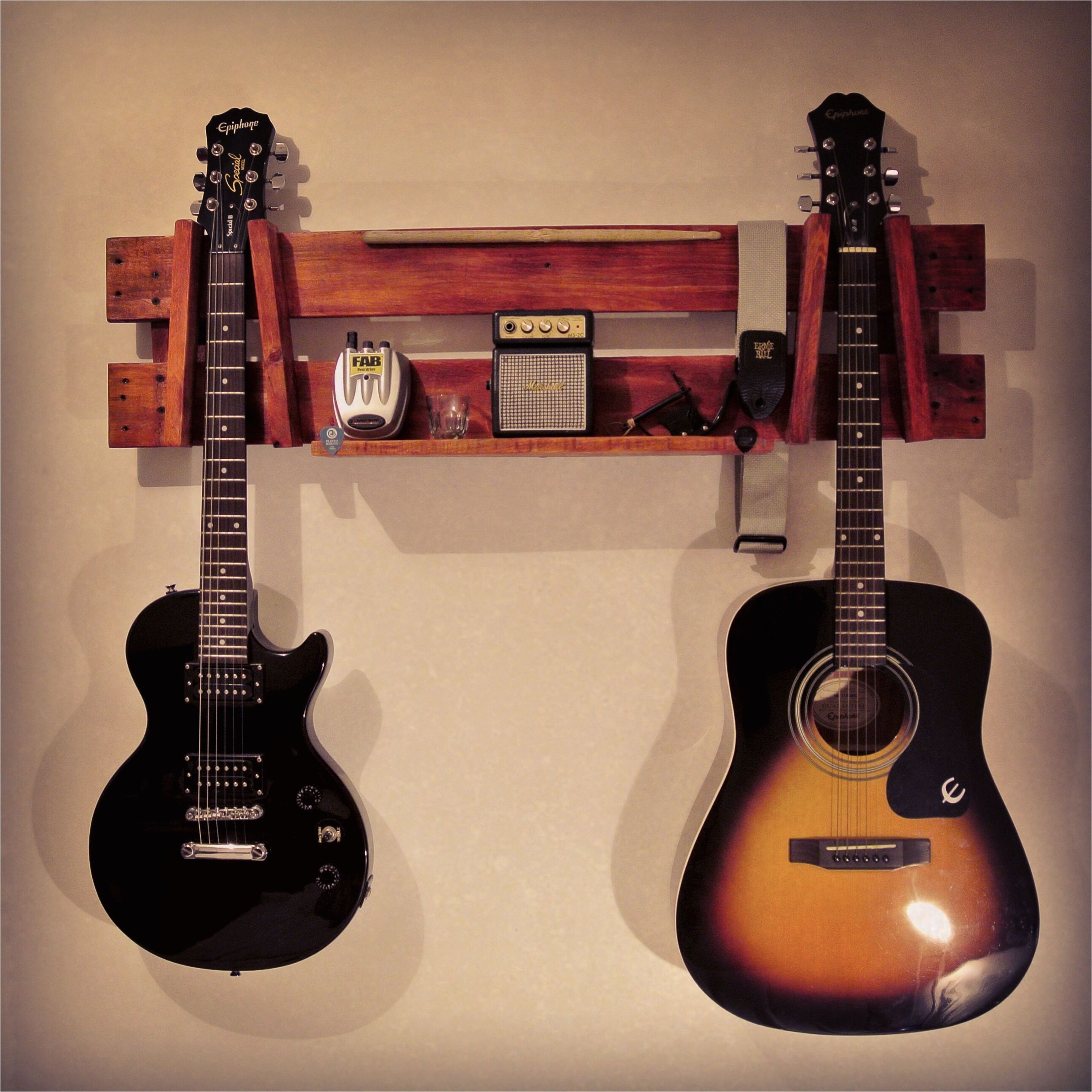 wood guitar wall stand made recycling pallets wood design