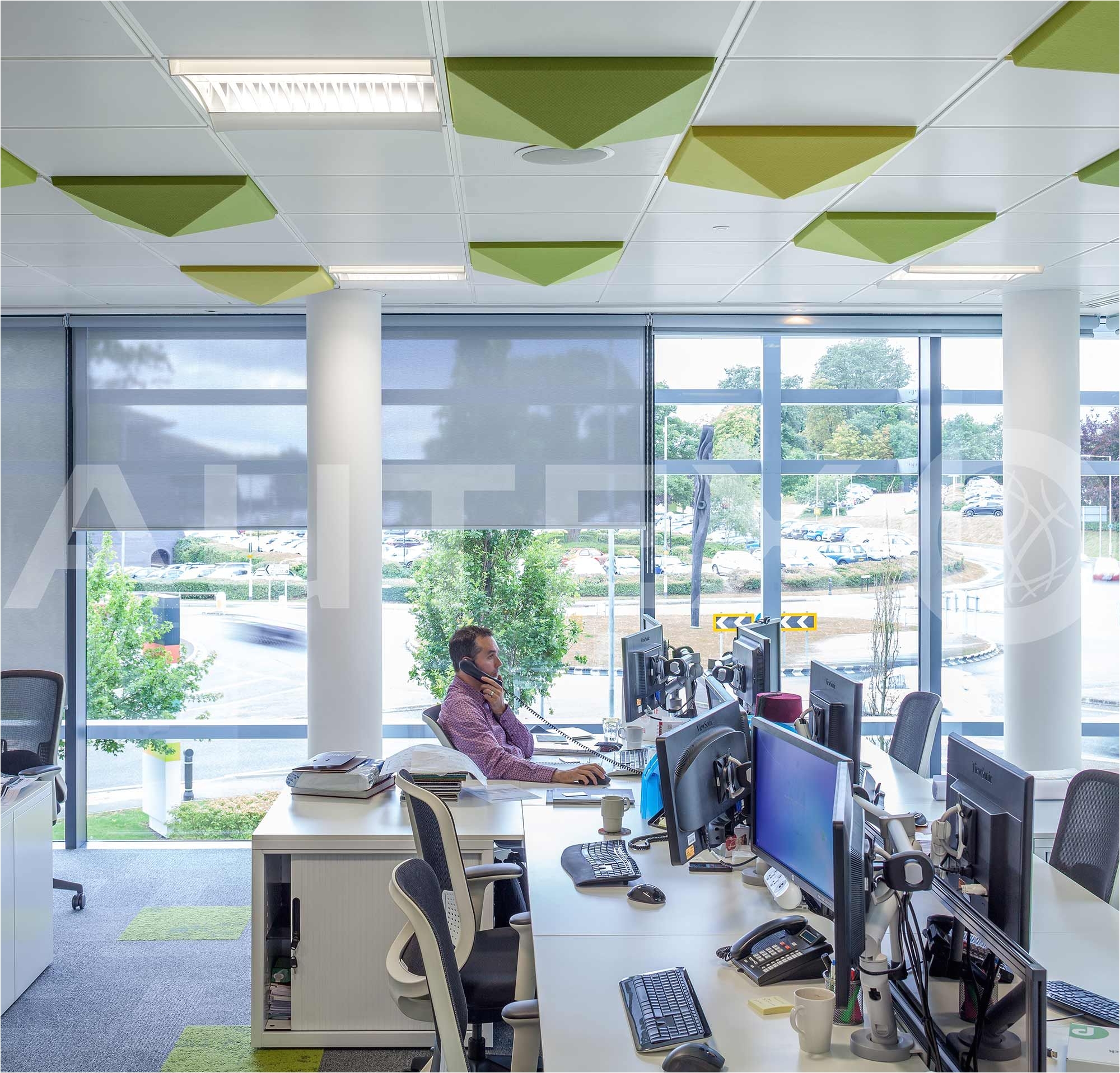 autex interior acoustics quietspacea 3d ceiling tiles morgan lovell uk s 5 37 colour lime and wasabi direct fix to ceiling