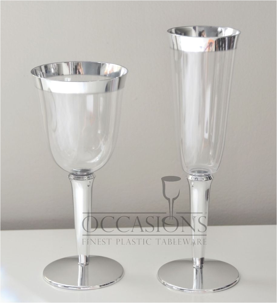 bulk wedding disposable plastic champagne flutes wine cups silver rim glasses