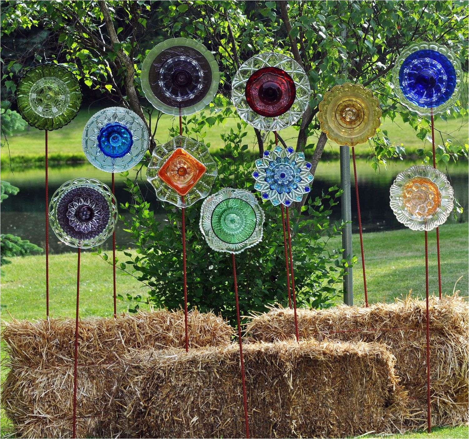 recycled glass flower sun catcher garden art garden decor made of glass plates dancer