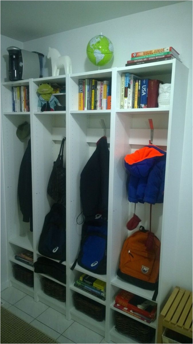 entryway cubbies ikea billy hack this might be the way to go in our laundry mudroom just add trim to make look built in