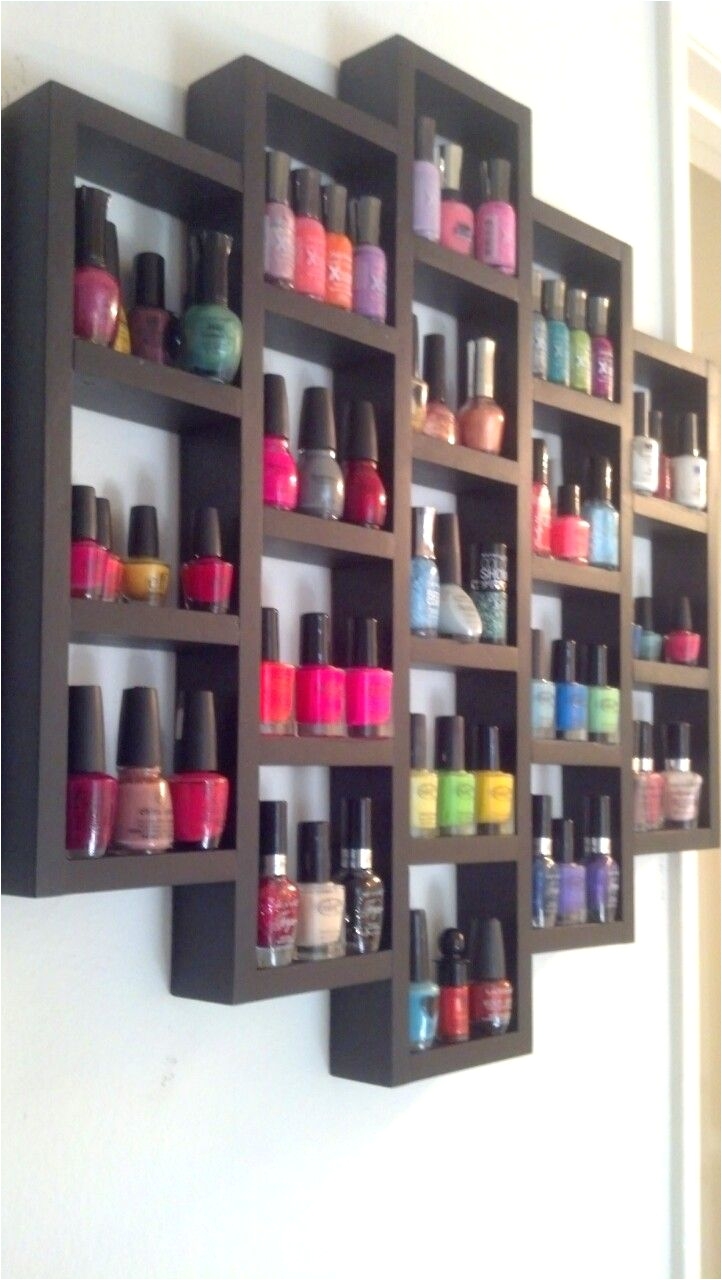 wooden nail polish rack i need something like this for all my lotions and body sprays wooden crates broken up stained 1 2 wider shelf line