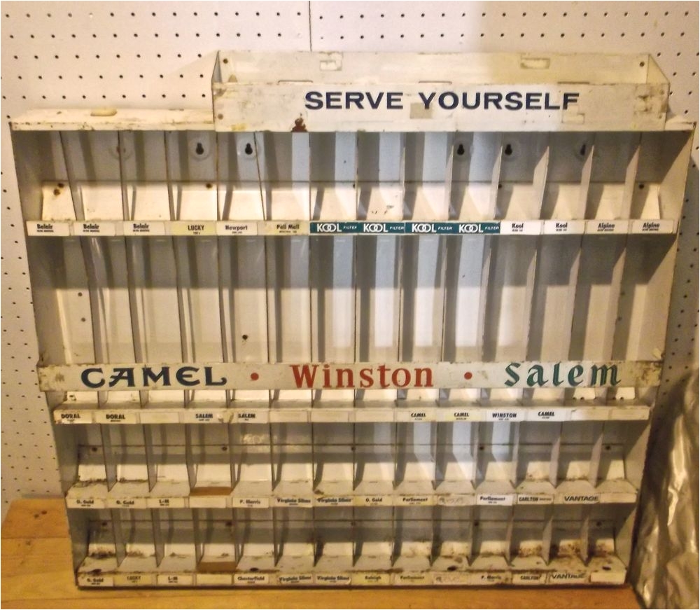 vintage cigarette rack camel winston salem metal wall store display