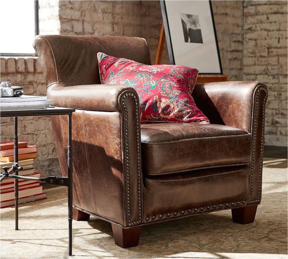 irving leather armchair with nailheads