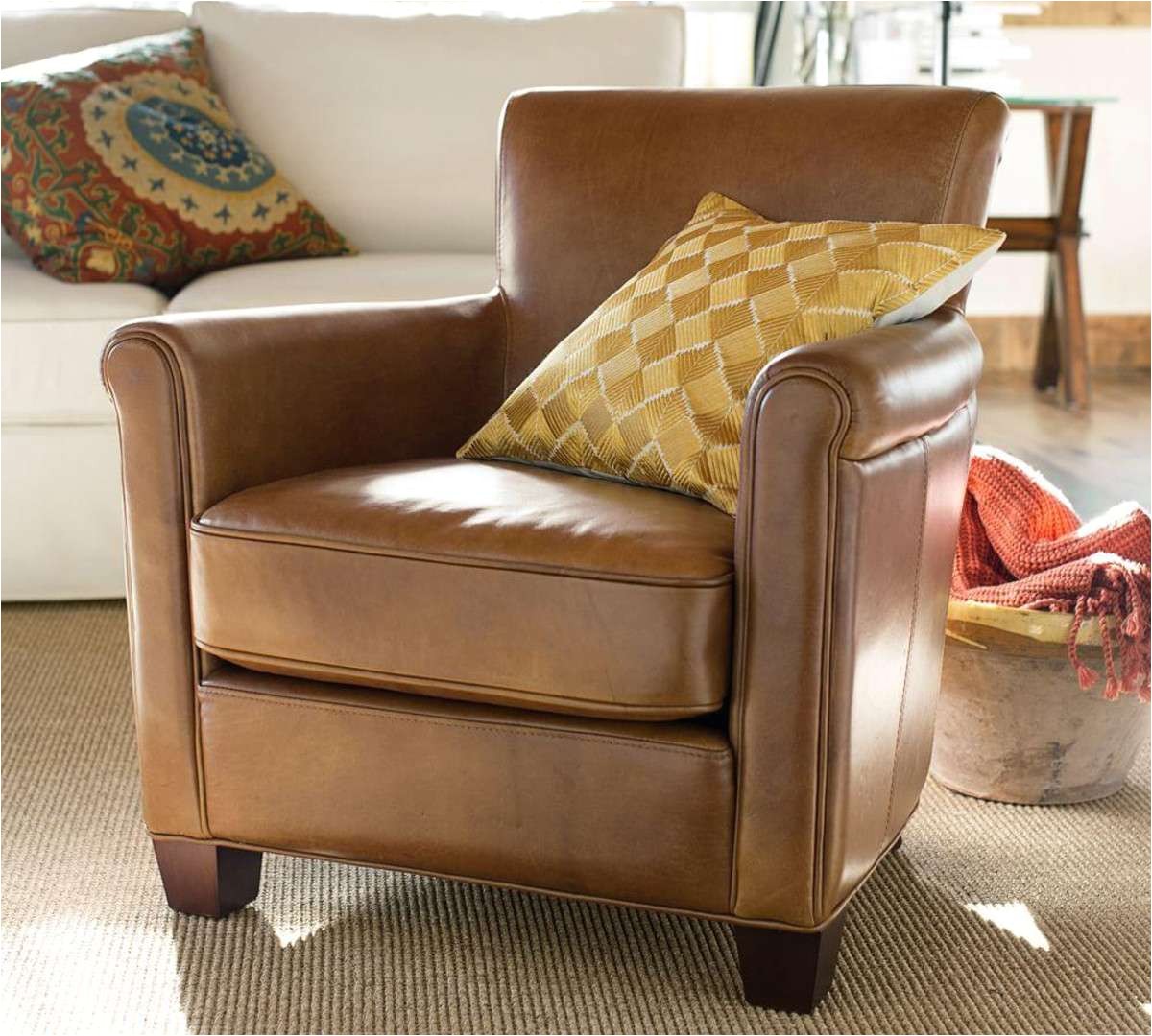 pottery barn leather chair awesome irving leather armchair chestnut