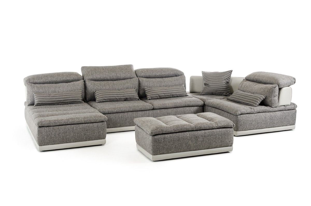 lusso panorama italian modern grey fabric grey leather sectional sofa vgftpanorama grygry 4918