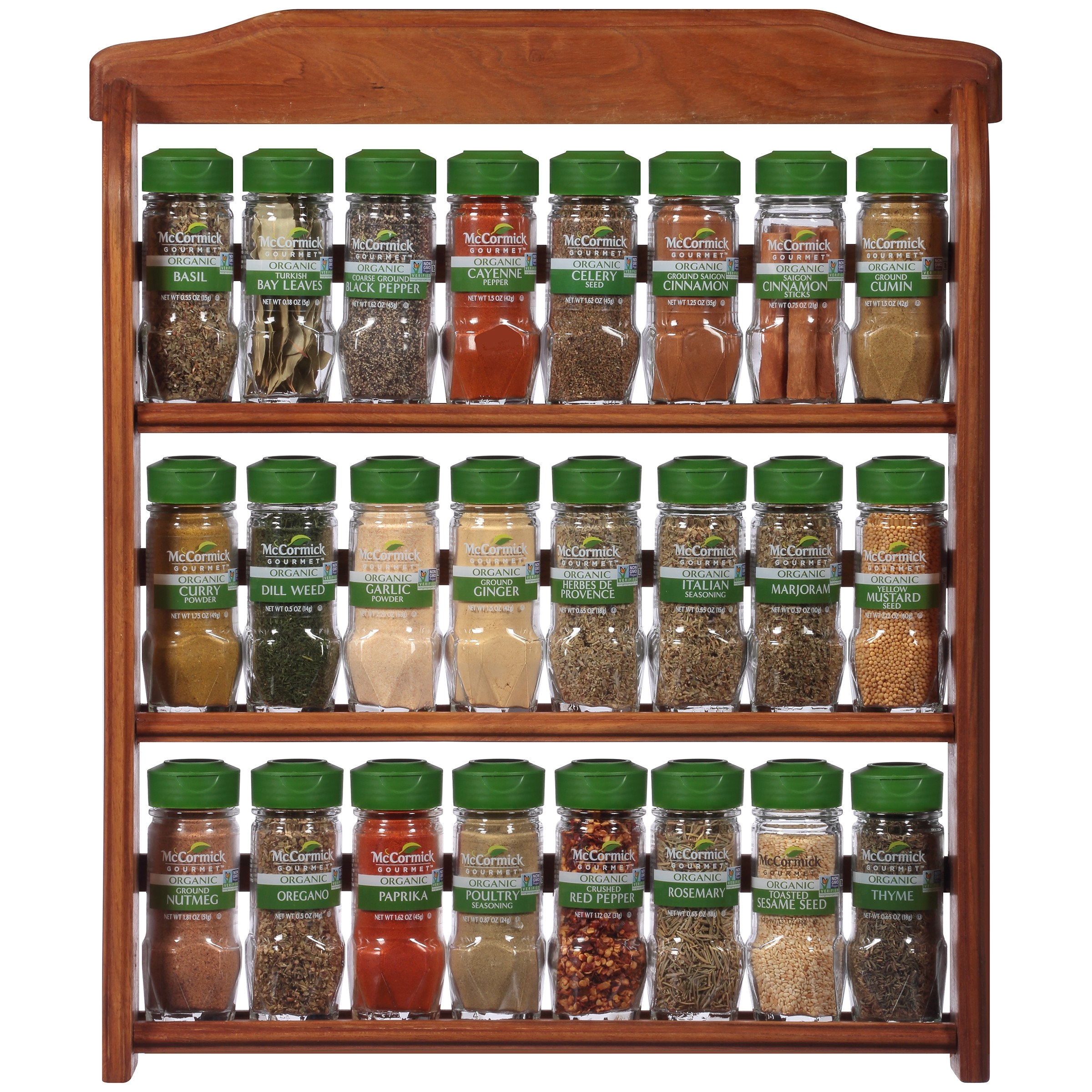 mccormick gourmet organic wood spice rack with spices included 3 spice rack shelves