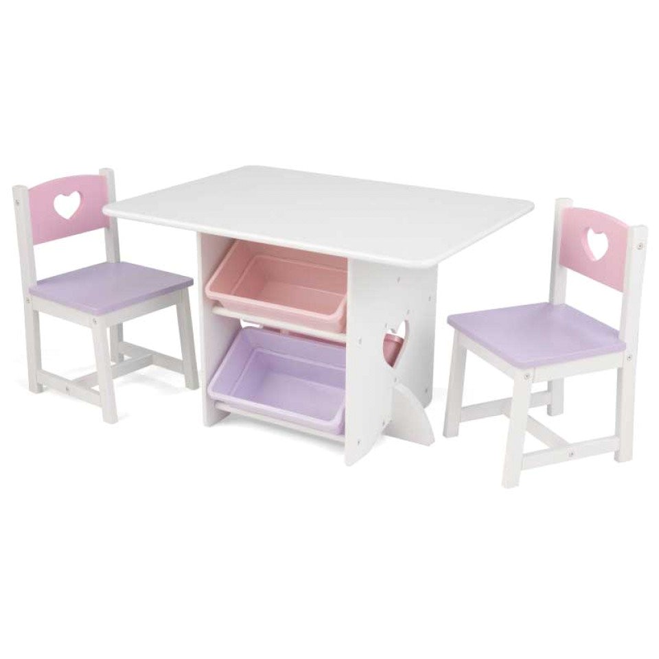 kidkraft heart table chair set with pastel toy bins