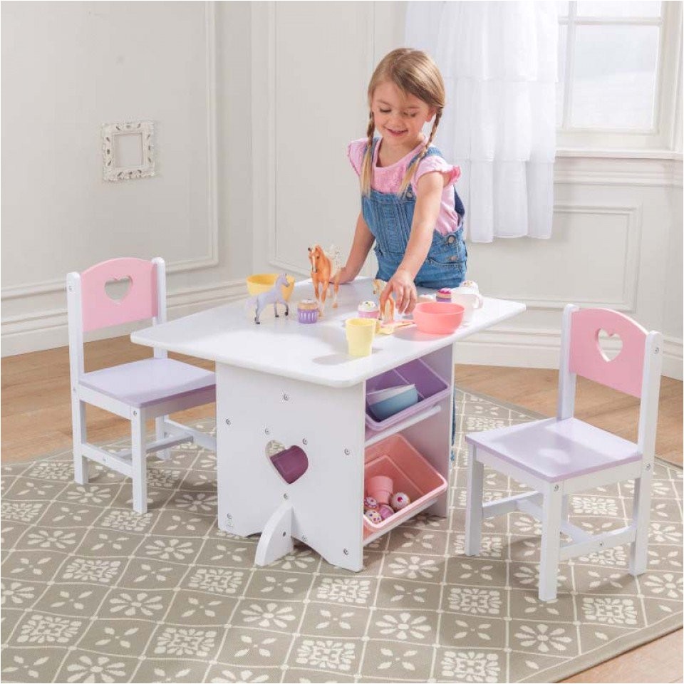 kidkraft heart table chair set with pastel toy bins