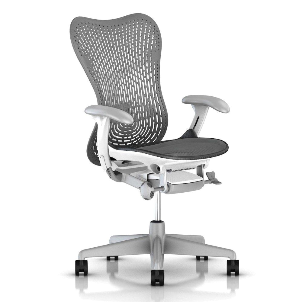 Knoll Regeneration High Task Chair Mirra 2 with Fog Base with Studio White Frame Graphite Back Finish