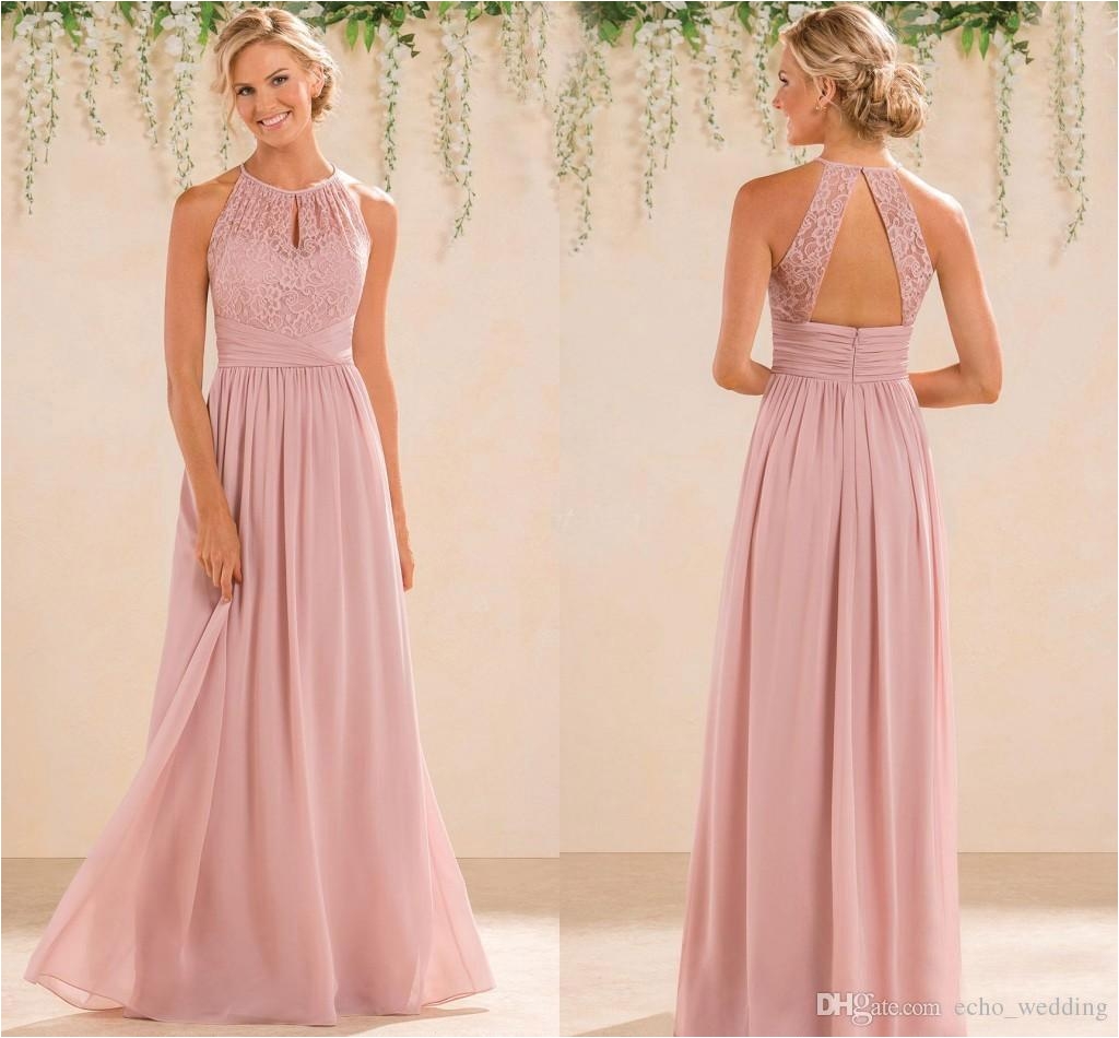 country chiffon bridesmaid dresses long 2017 a line lace top backless pleats draped maid of honor gown for wedding guest with floor length tulle bridesmaid