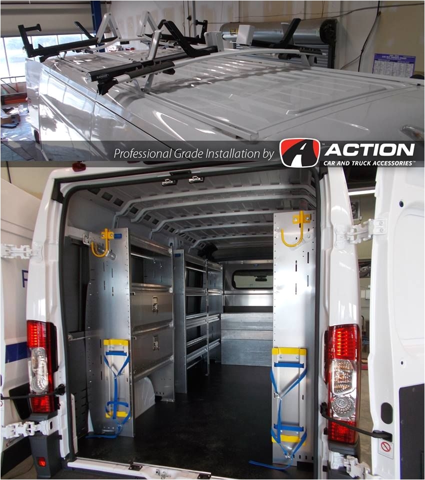 Ladder Rack for Cargo Trailer Promaster Van with Shelving and Double Drop Down Ladder Rack by