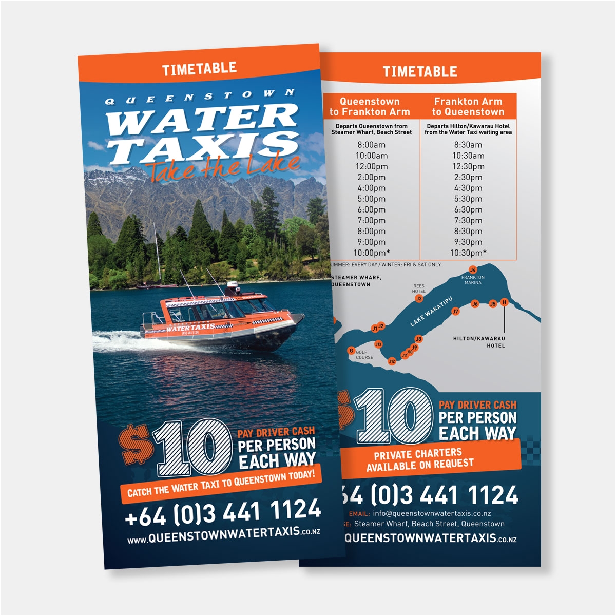 queenstown water taxis rack cards design print