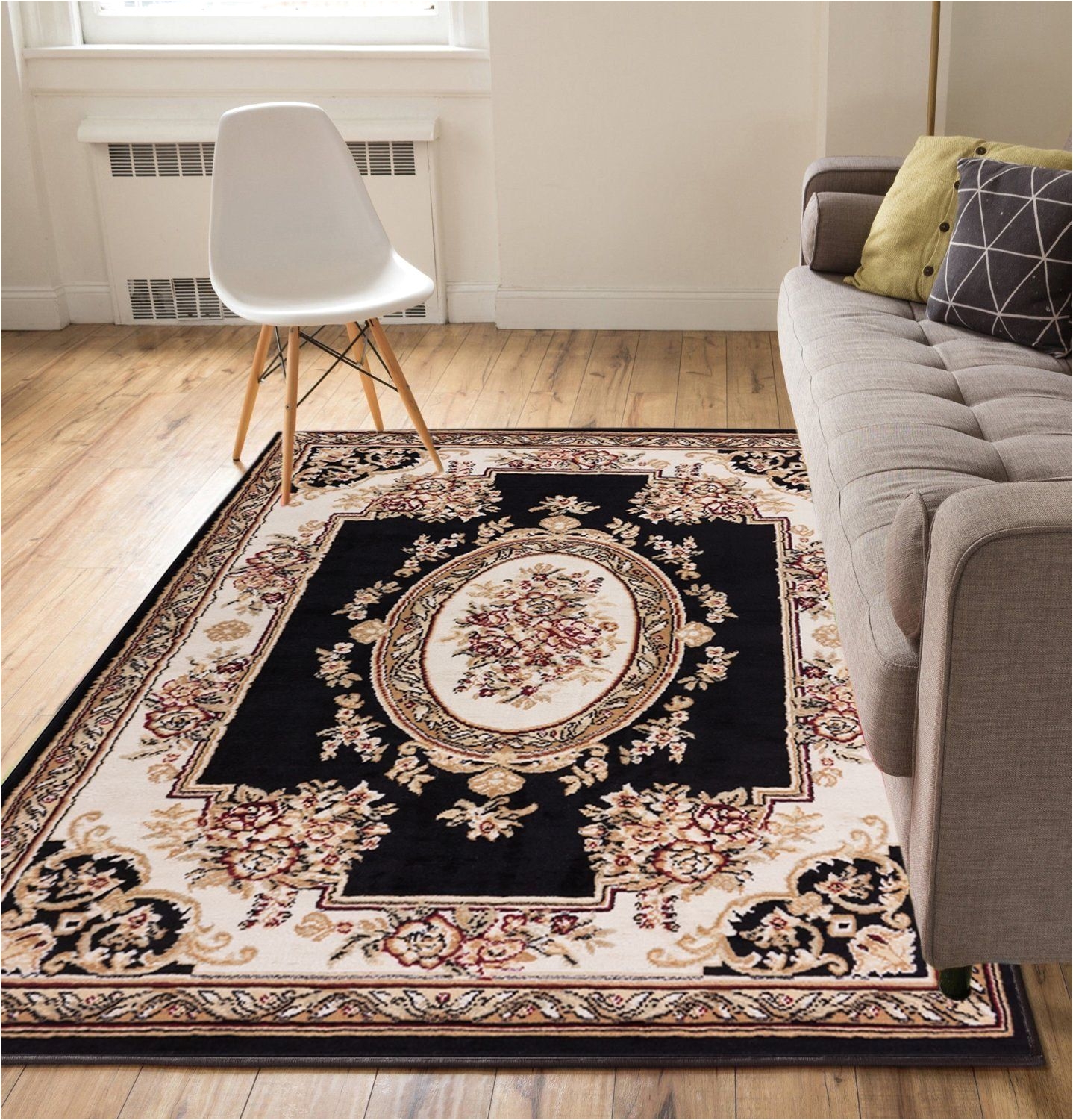 amazon com chantilly medallion black 5x7 5 3 x 7 3 traditional european floral border thin value area rug perfect for living room dining roo