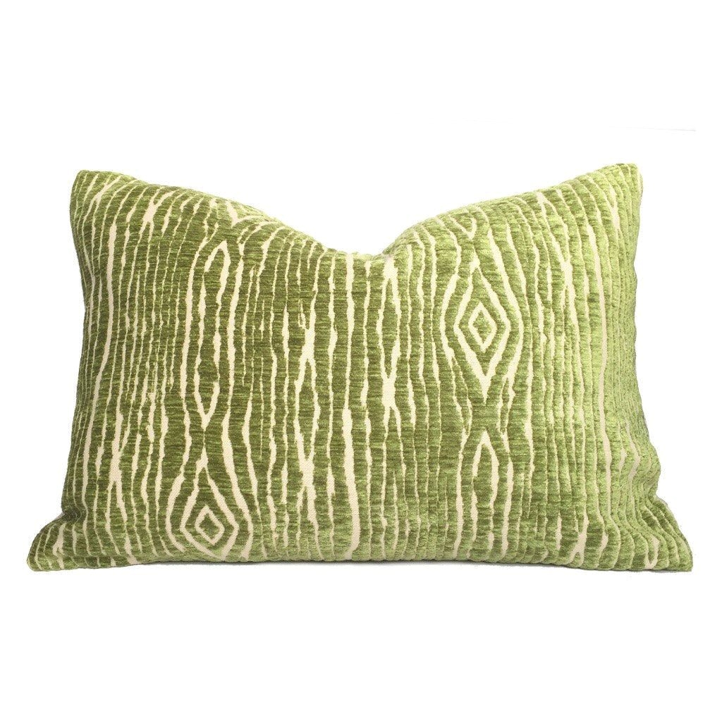 designer faux bois wood grain green beige velvet texture pillow cover fits 14x20 lumbar cushion