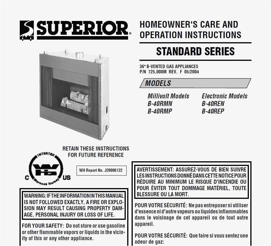 superior fireplaces b 40 care and operation manual
