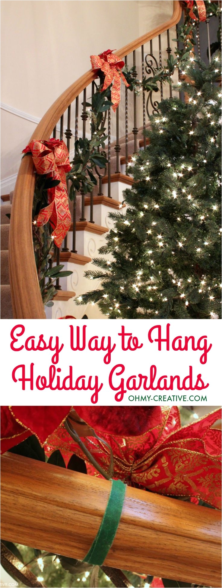 cascading garland is a gorgeous way to decorate the staircase but can seem to be