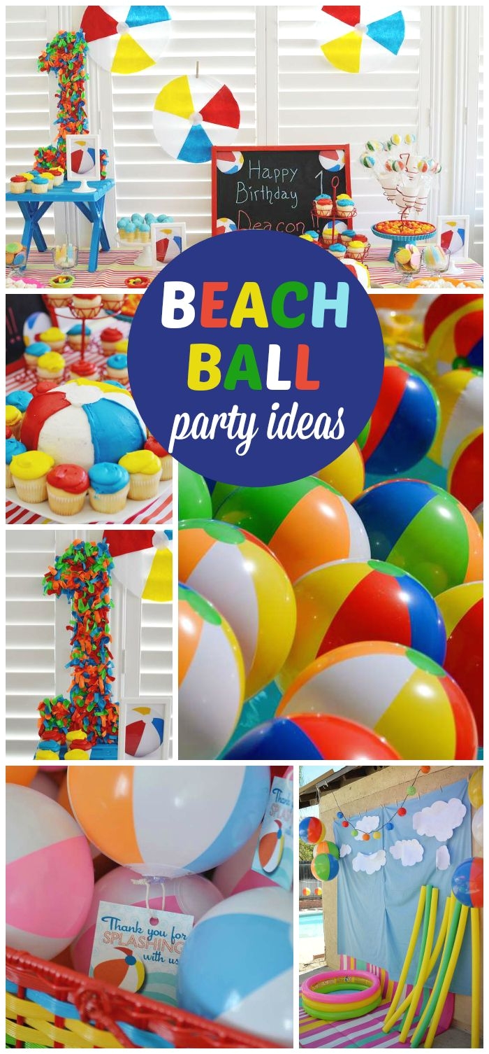 a colorful beach ball first boy birthday party with fun decorations and treats see more