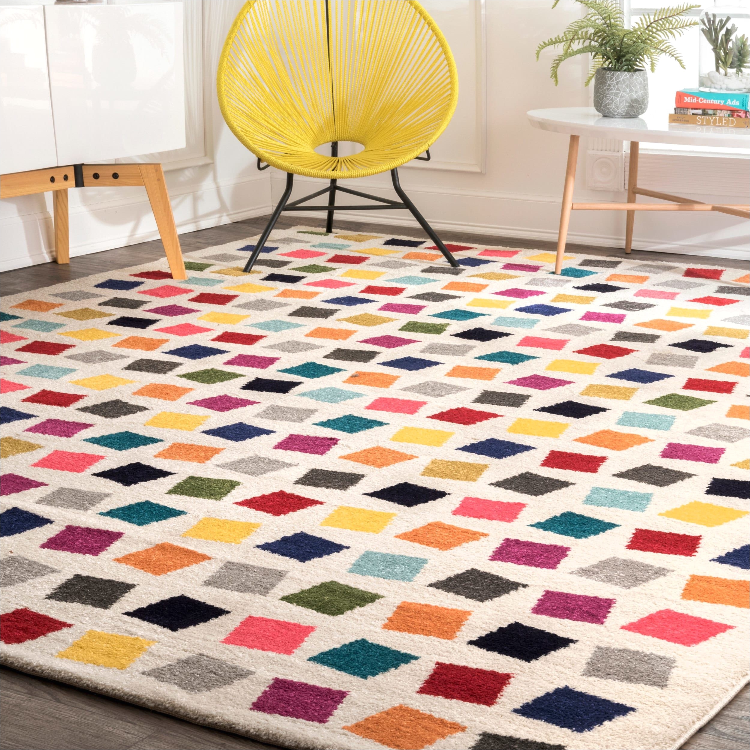 nuloom contemporary southwestern bohemian abstract square dots cream yellow pink area rug 8 x 10 multi size 8 x 10