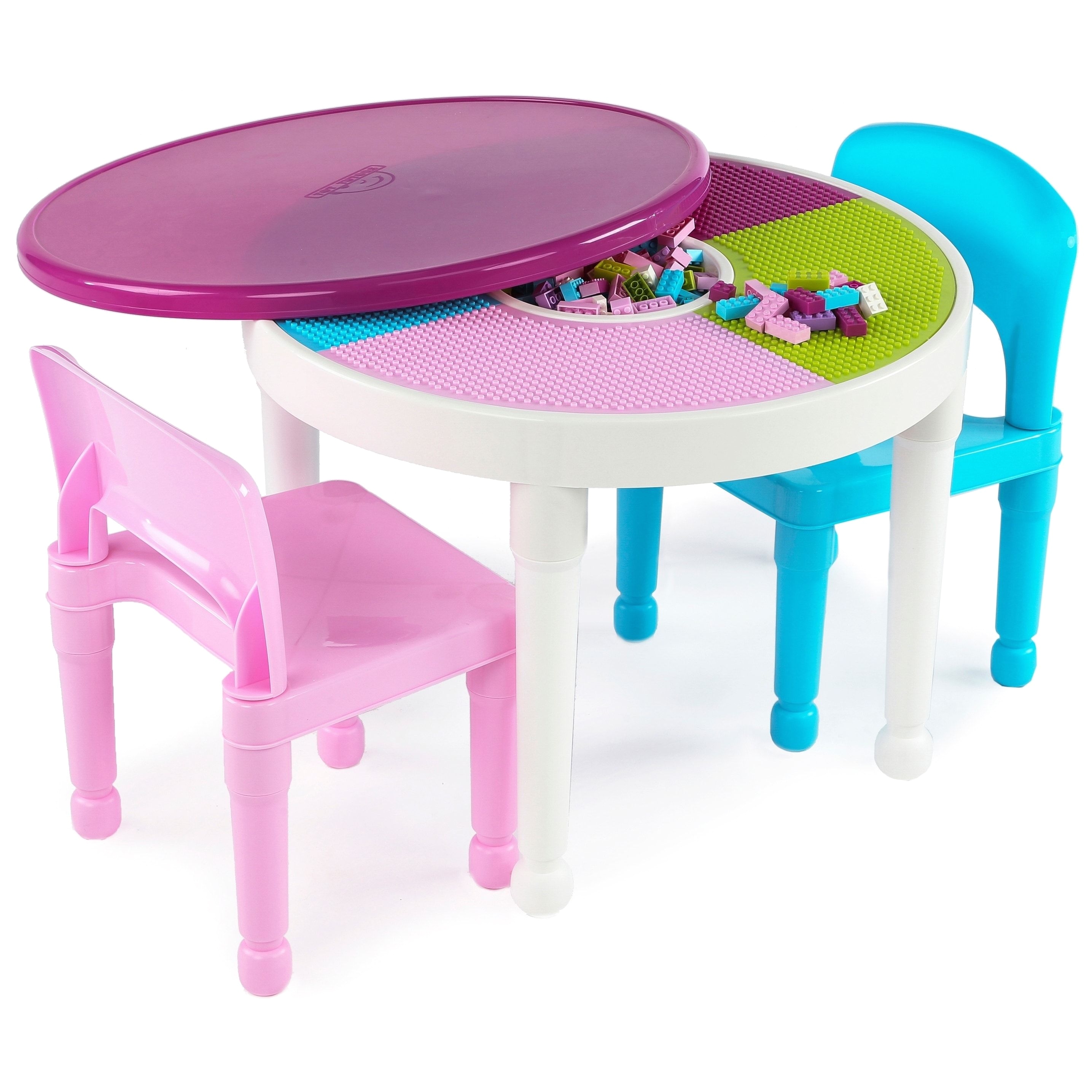 Little Tikes Table and Chair Set Primary Kids 2 In 1 Plastic Activity Table 2 Chairs Set White Bright
