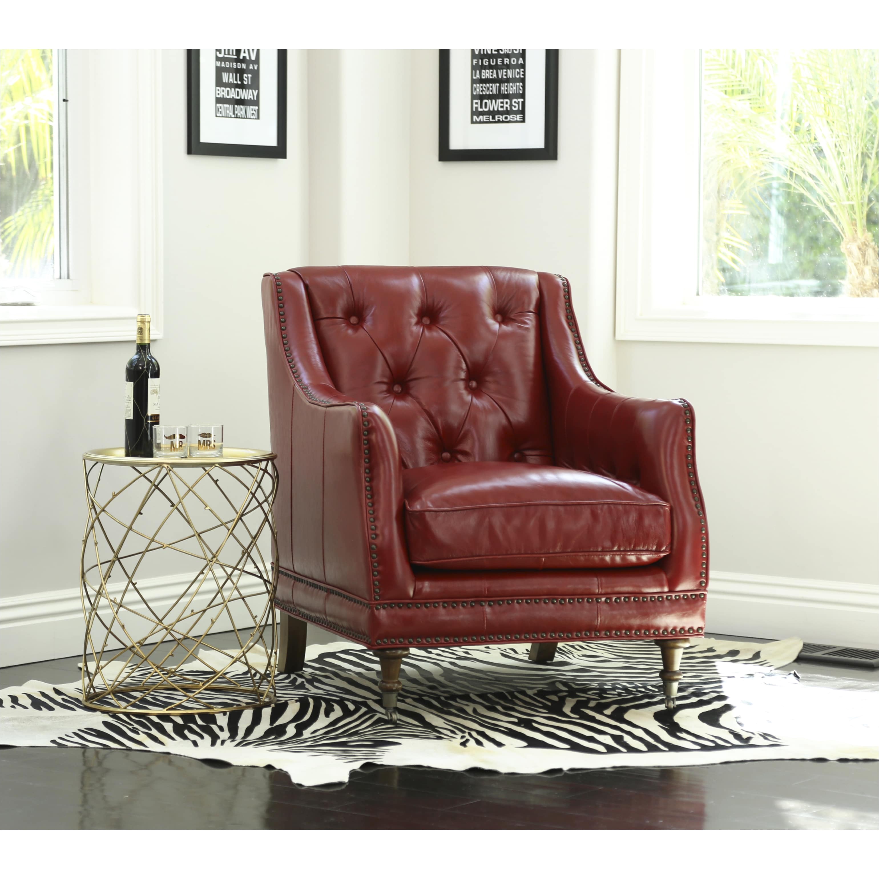 shop abbyson nixon red top grain wax leather chair free shipping today overstock com 16693115