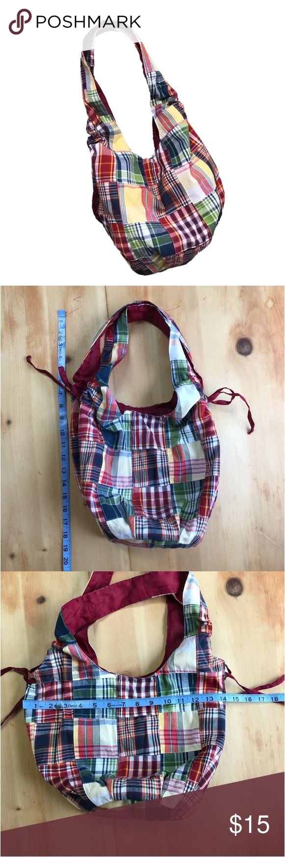 nwot madras plaid patchwork hobo purse tote