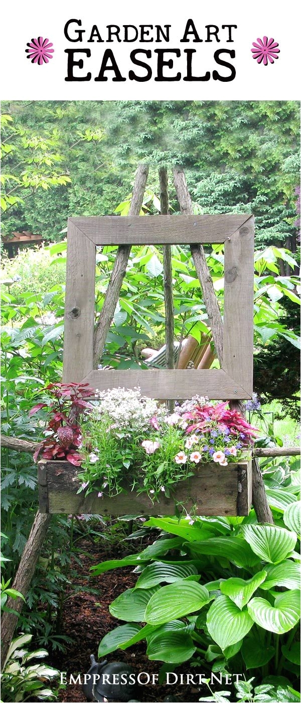 garden art easels are a great way to display garden art and flowers in your garden come see the gallery of ideas plus a frugal 10 project for making your