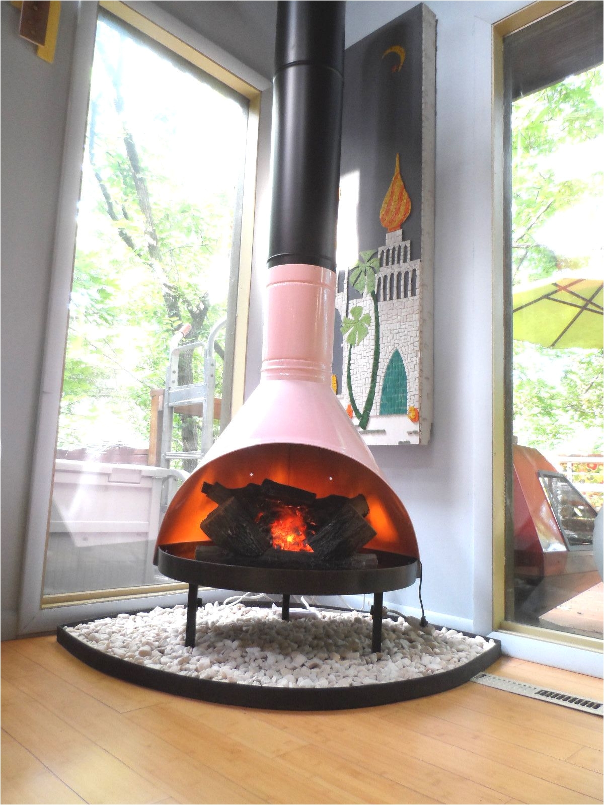 retro mid century mod pink black preway small freestanding cone fireplace malm ebay