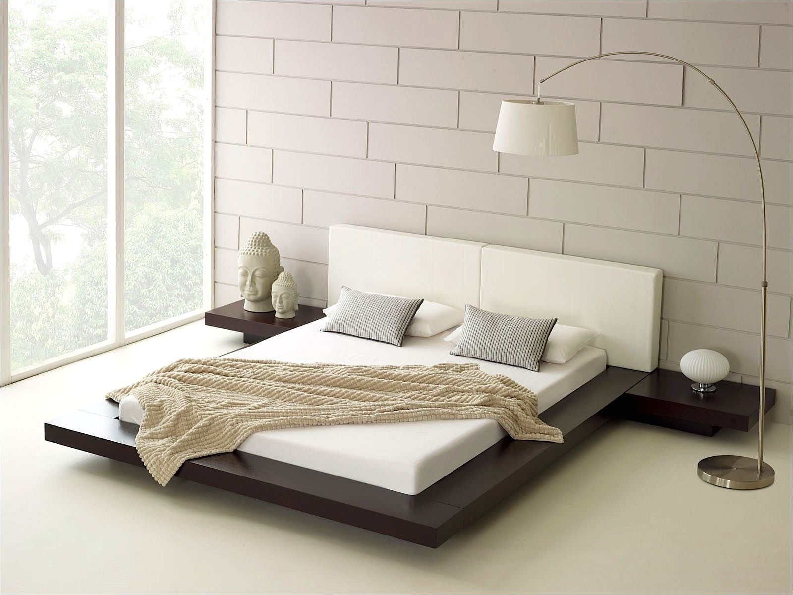 zen style minimalist bedroom with platform bed